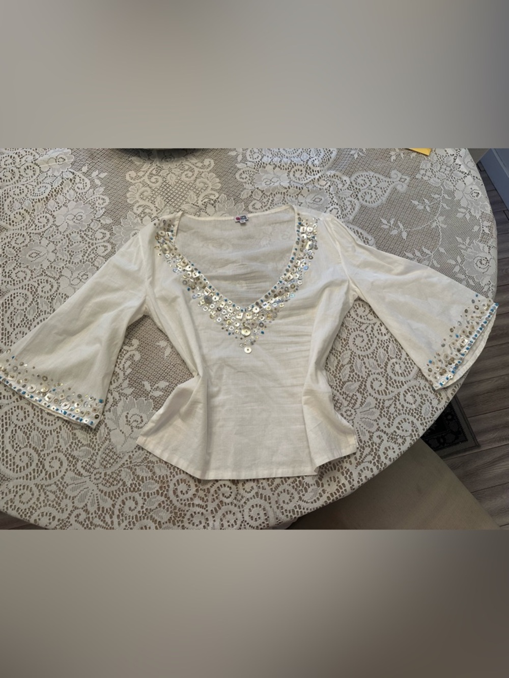 Lotta Stensson 100% cotton Sequin Embellished Top Y2K